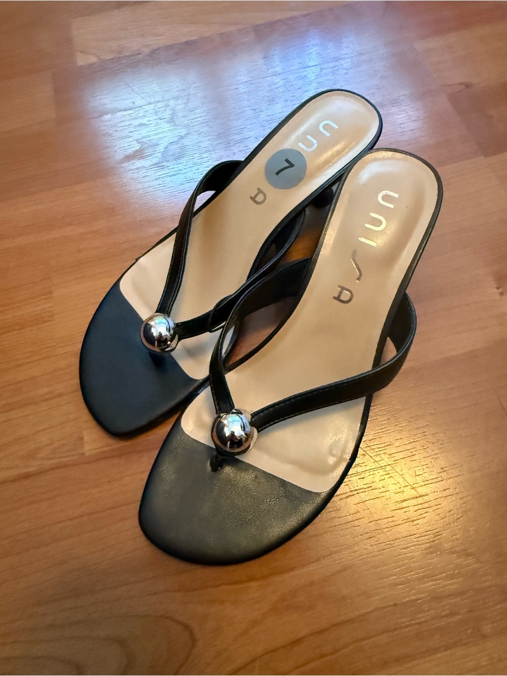 Unisa Black Kitten heel with Metallic Silver Orb